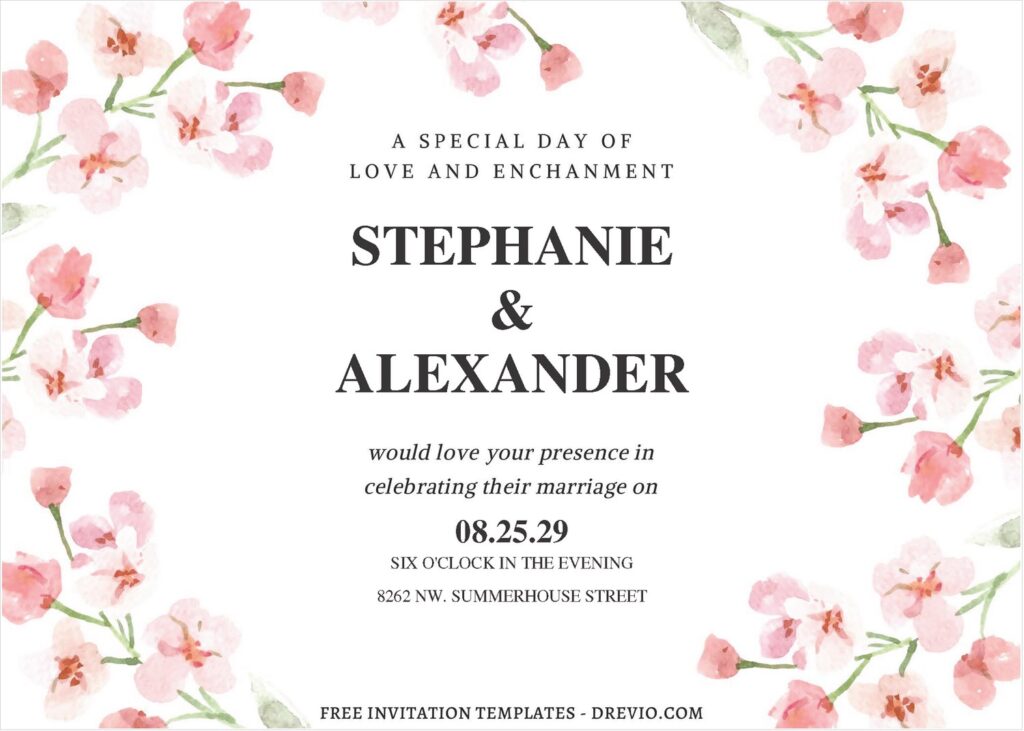 Invitation Template of (Free Editable PDF) Watercolor Flowers Wedding Invitation Templates 1