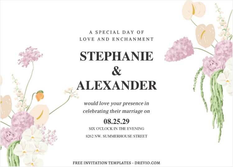 (Free Editable PDF) Watercolor Flowers Wedding Invitation Templates ...
