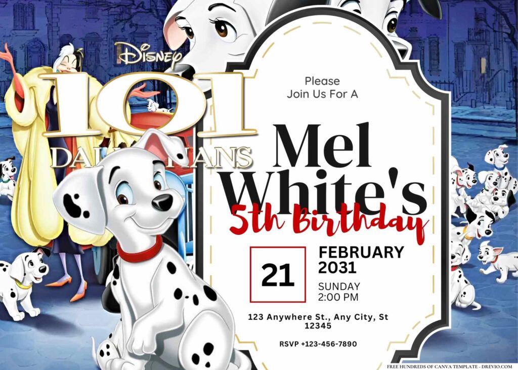 FREE Editable 101 Dalmatians Birthday Invitation