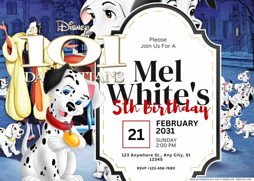 FREE Editable 101 Dalmatians Birthday Invitation