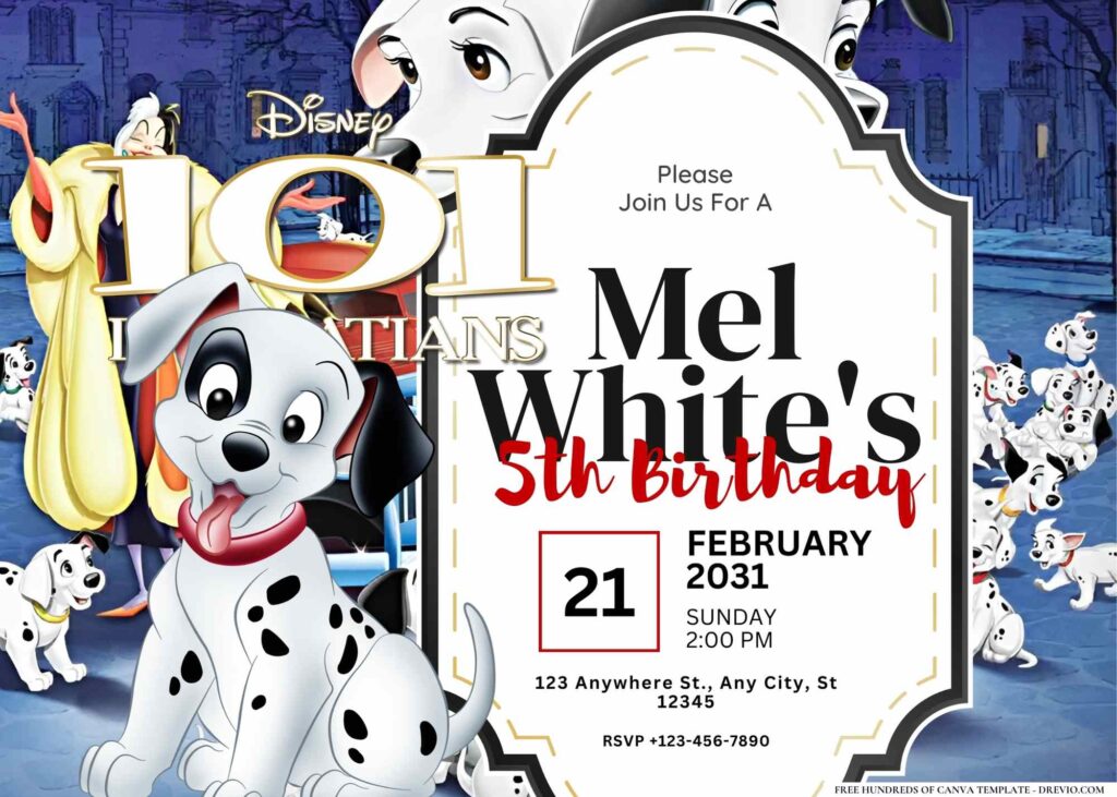 FREE Editable 101 Dalmatians Birthday Invitation