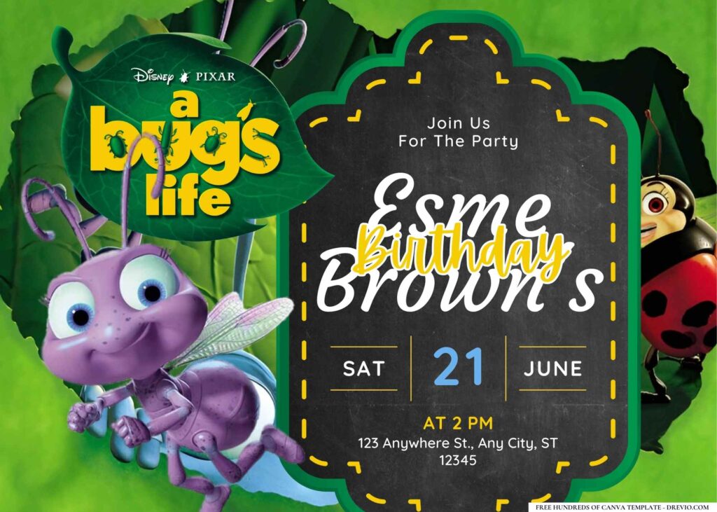 FREE Editable A Bug's Life Birthday Invitation Templates