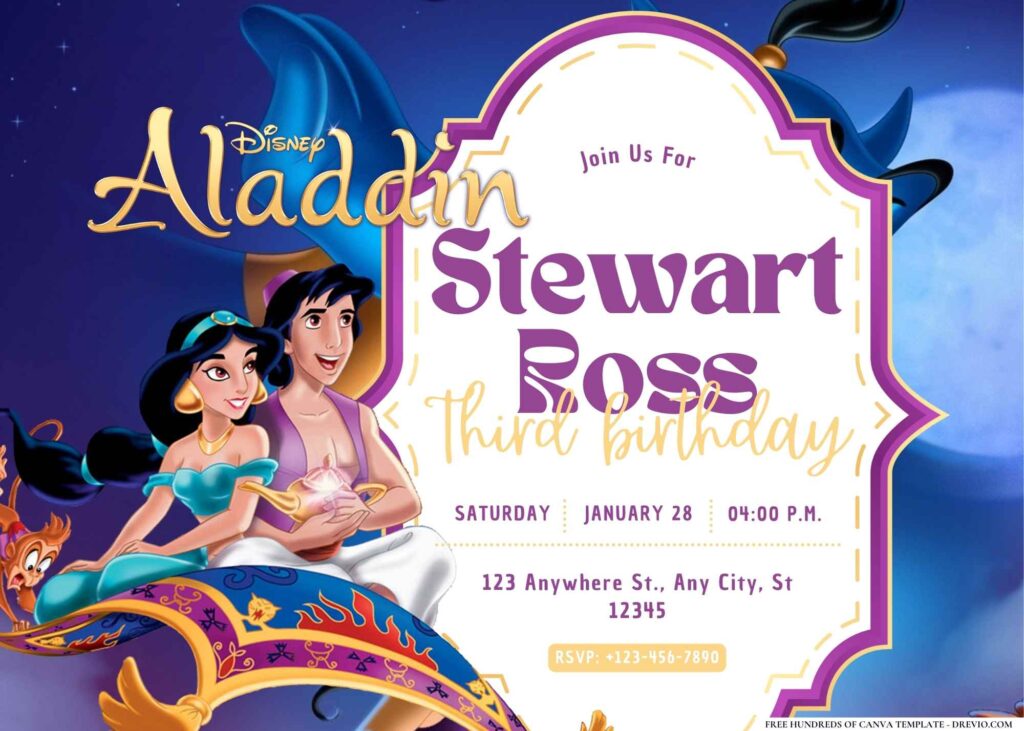 FREE Editable Aladdin Birthday Invitation