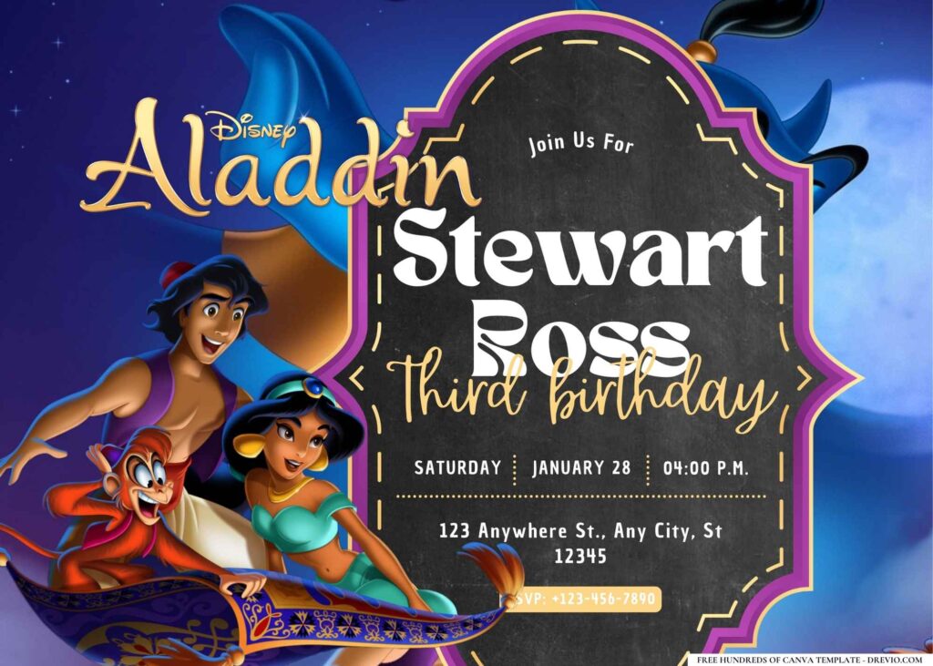 FREE Editable Aladdin Birthday Invitation