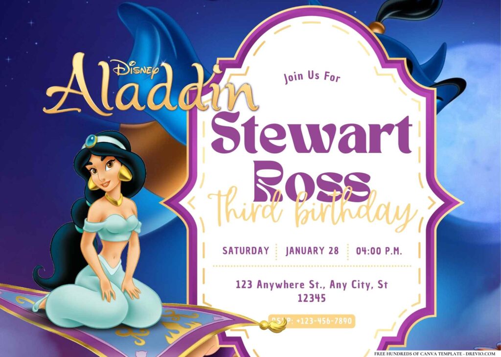 FREE Editable Aladdin Birthday Invitation