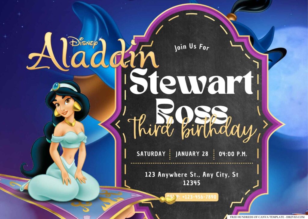 FREE Editable Aladdin Birthday Invitation