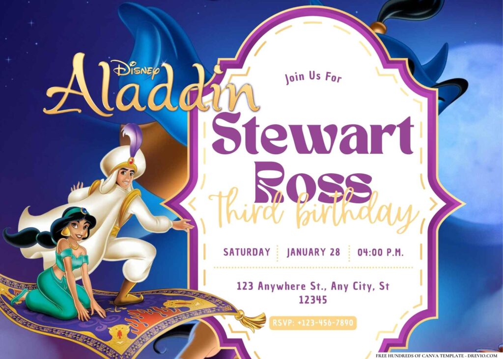 FREE Editable Aladdin Birthday Invitation