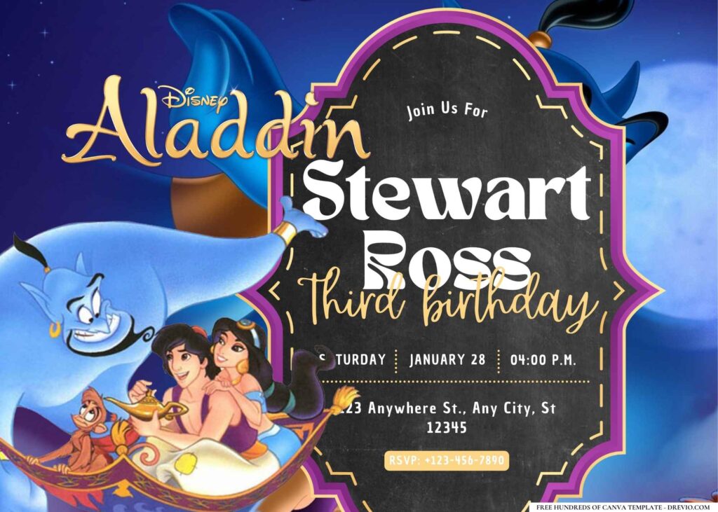 FREE Editable Aladdin Birthday Invitation