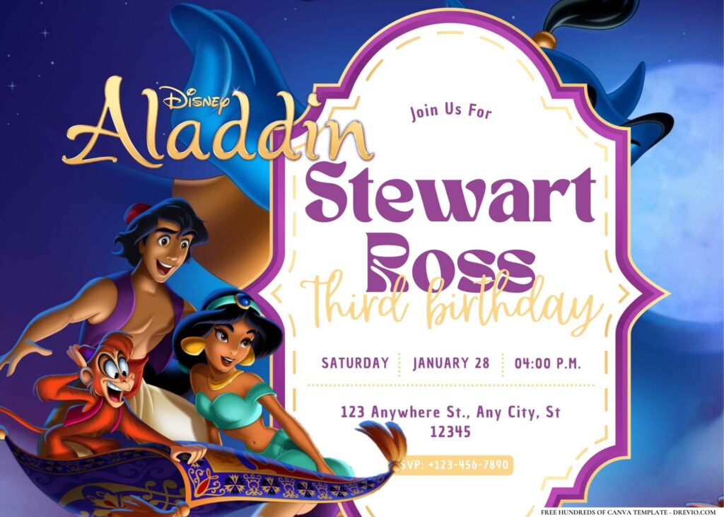 FREE Editable Aladdin Birthday Invitation