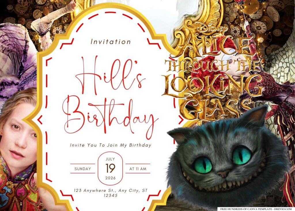 FREE Editable Alice Through the Looking Glass Birthday Invitation