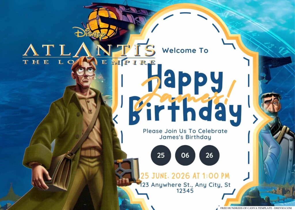 FREE Editable Atlantis The Lost Empire Birthday Invitation