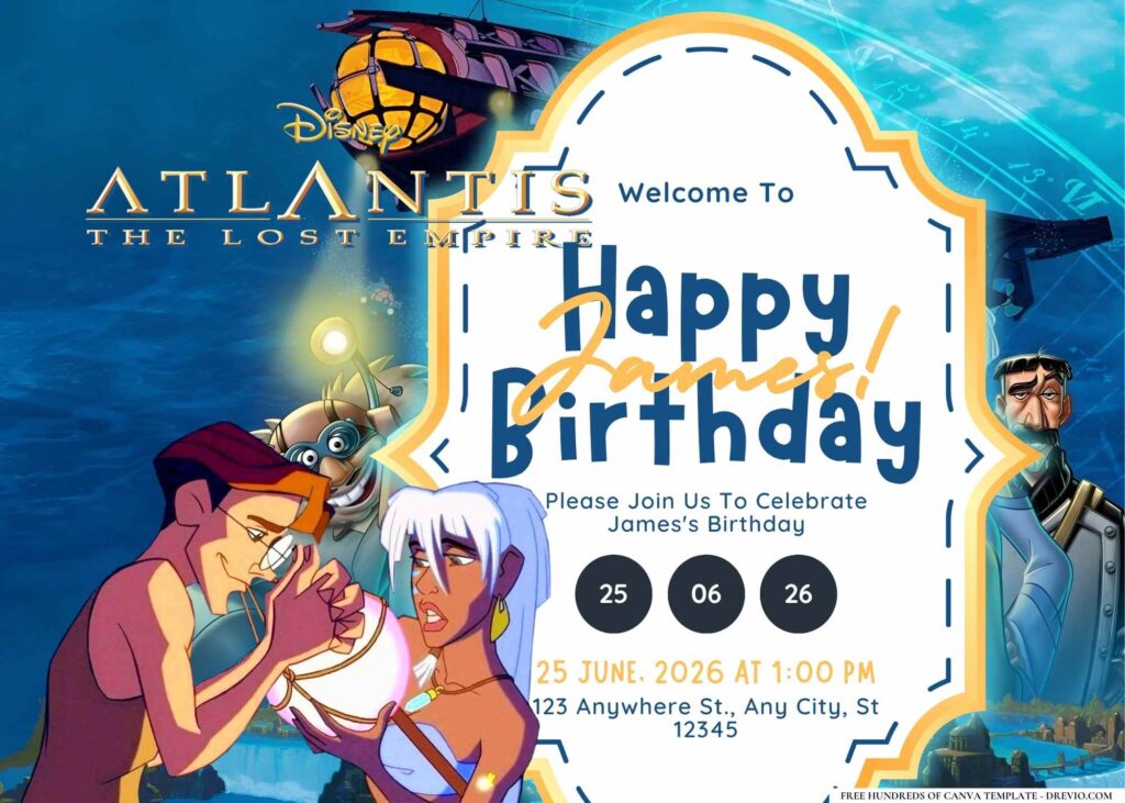 FREE Editable Atlantis The Lost Empire Birthday Invitation