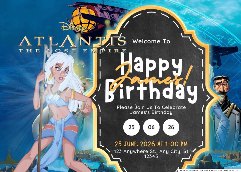 FREE Editable Atlantis The Lost Empire Birthday Invitation