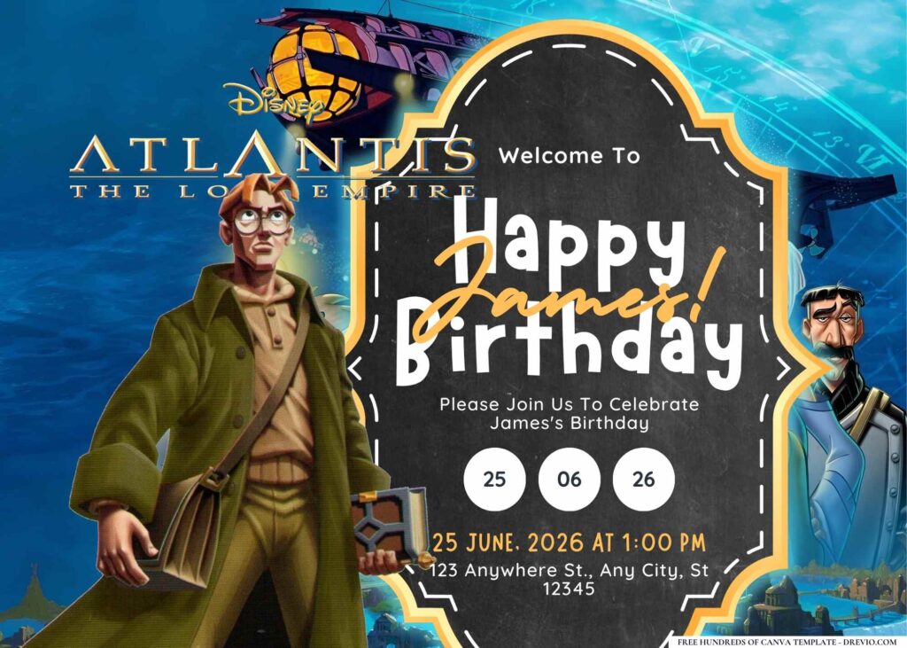 FREE Editable Atlantis The Lost Empire Birthday Invitation