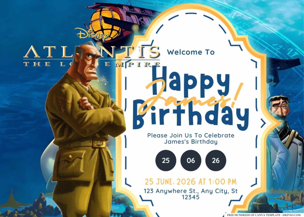 FREE Editable Atlantis The Lost Empire Birthday Invitation