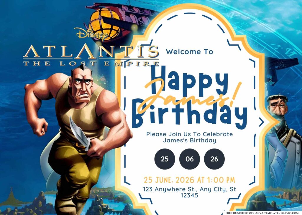 FREE Editable Atlantis The Lost Empire Birthday Invitation