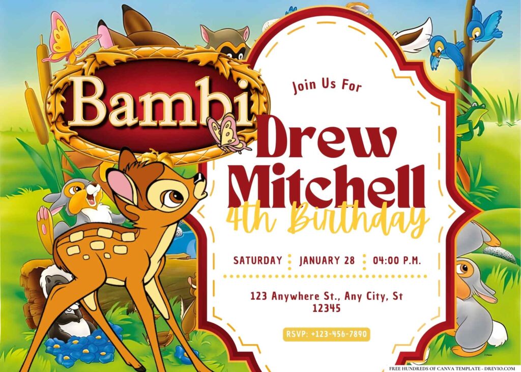 FREE Editable Bambi Birthday Invitation