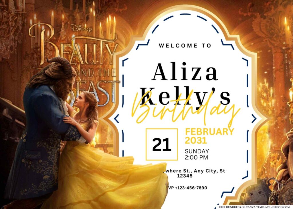 FREE Editable Beauty and the Beast Birthday Invitation