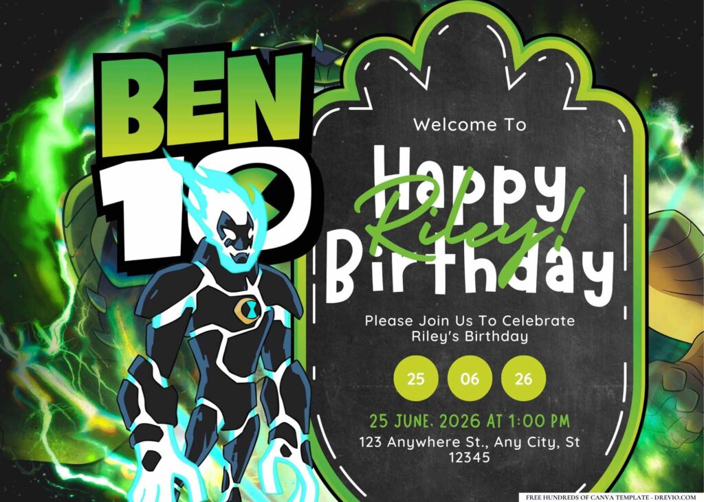 FREE Editable Ben 10 Alien Force Birthday Invitation
