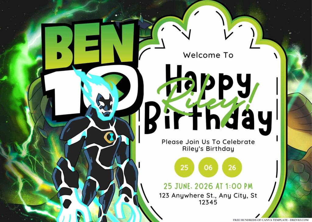 FREE Editable Ben 10 Alien Force Birthday Invitation