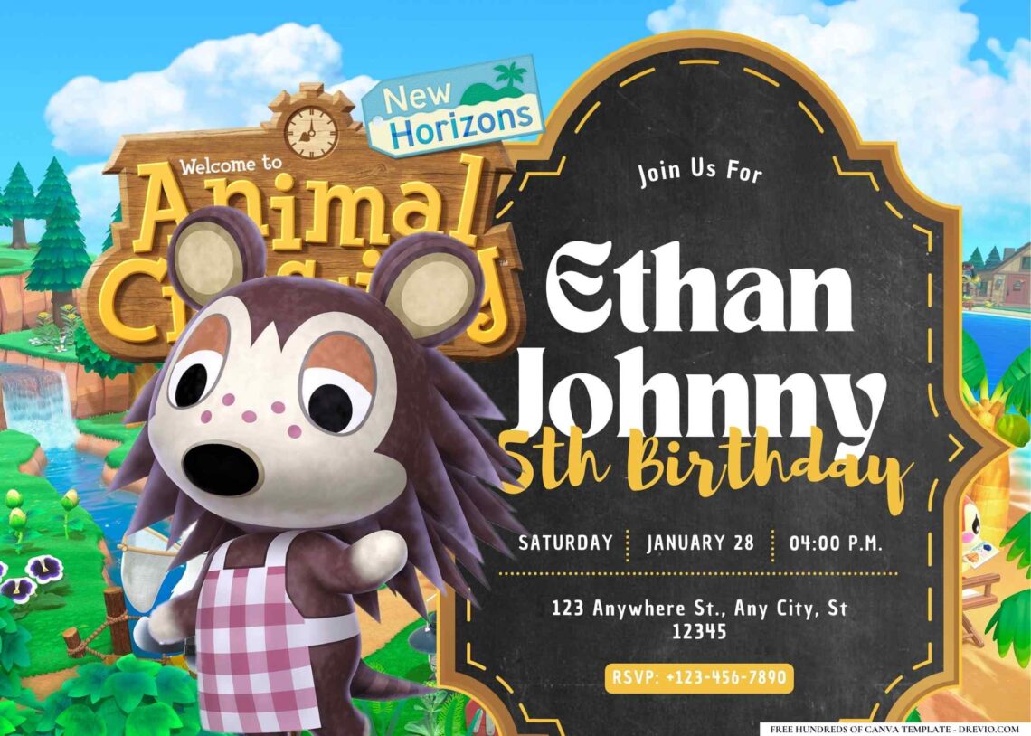 FREE Editable Animal Crossing Birthday Invitation