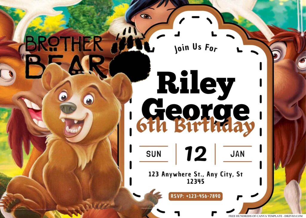 FREE Editable Brother Bear Birthday Invitation