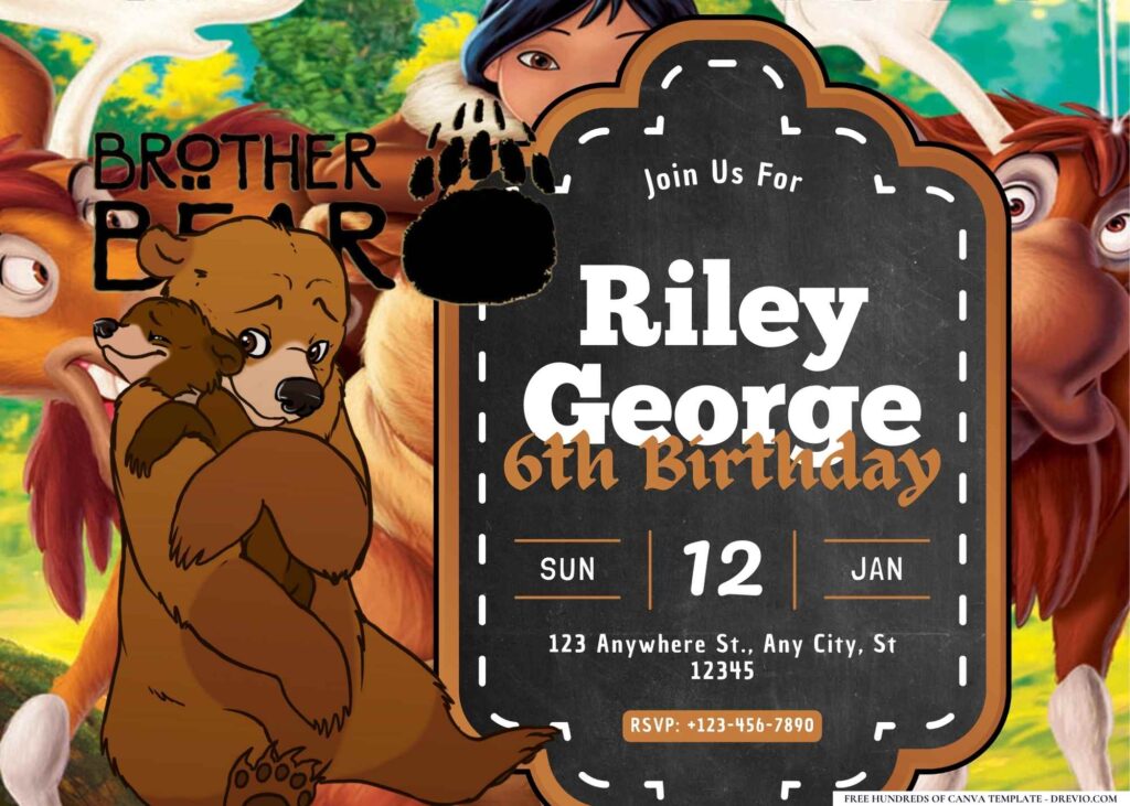 FREE Editable Brother Bear Birthday Invitation