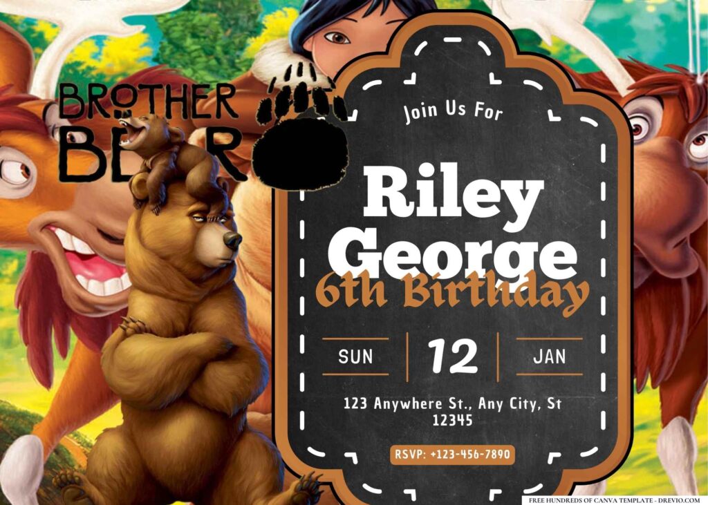 FREE Editable Brother Bear Birthday Invitation