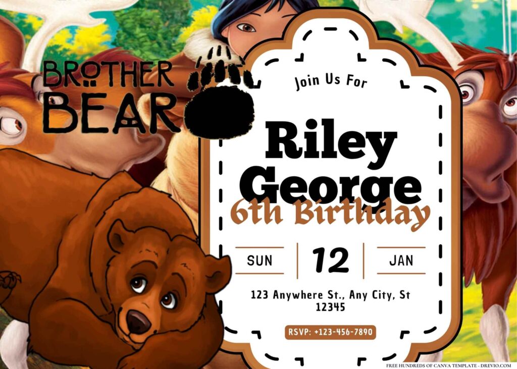 FREE Editable Brother Bear Birthday Invitation