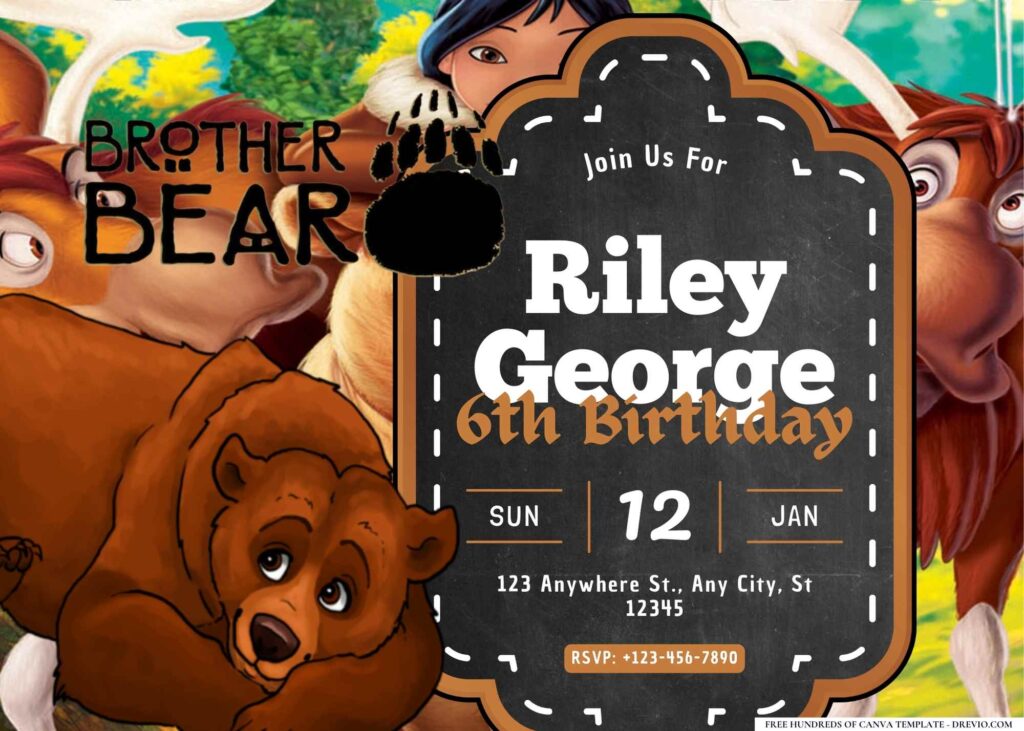 FREE Editable Brother Bear Birthday Invitation