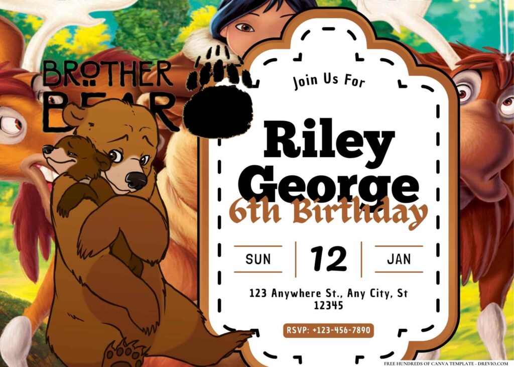 FREE Editable Brother Bear Birthday Invitation
