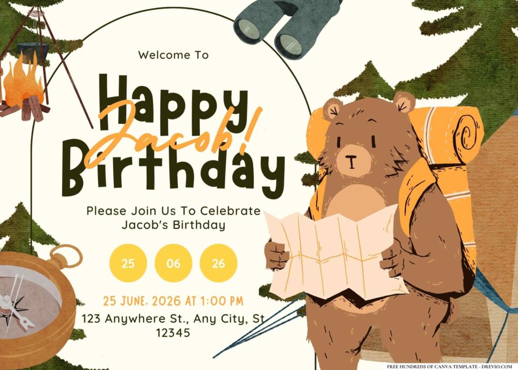 FREE Editable Camping Trip Birthday Invitation