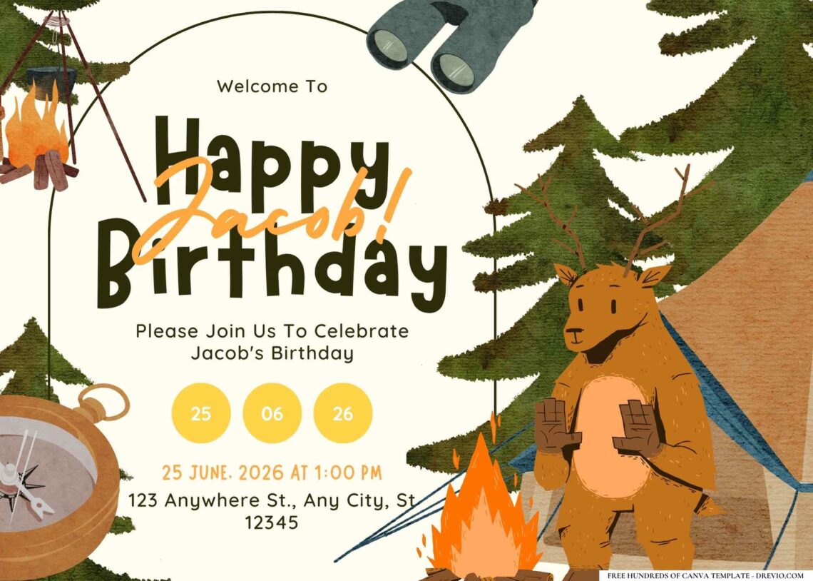 FREE Editable Camping Trip Birthday Invitation