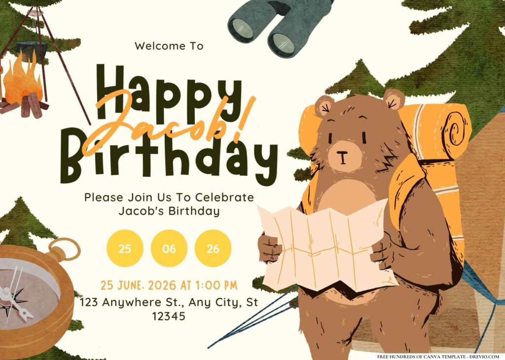 FREE Editable Camping Trip Birthday Invitation