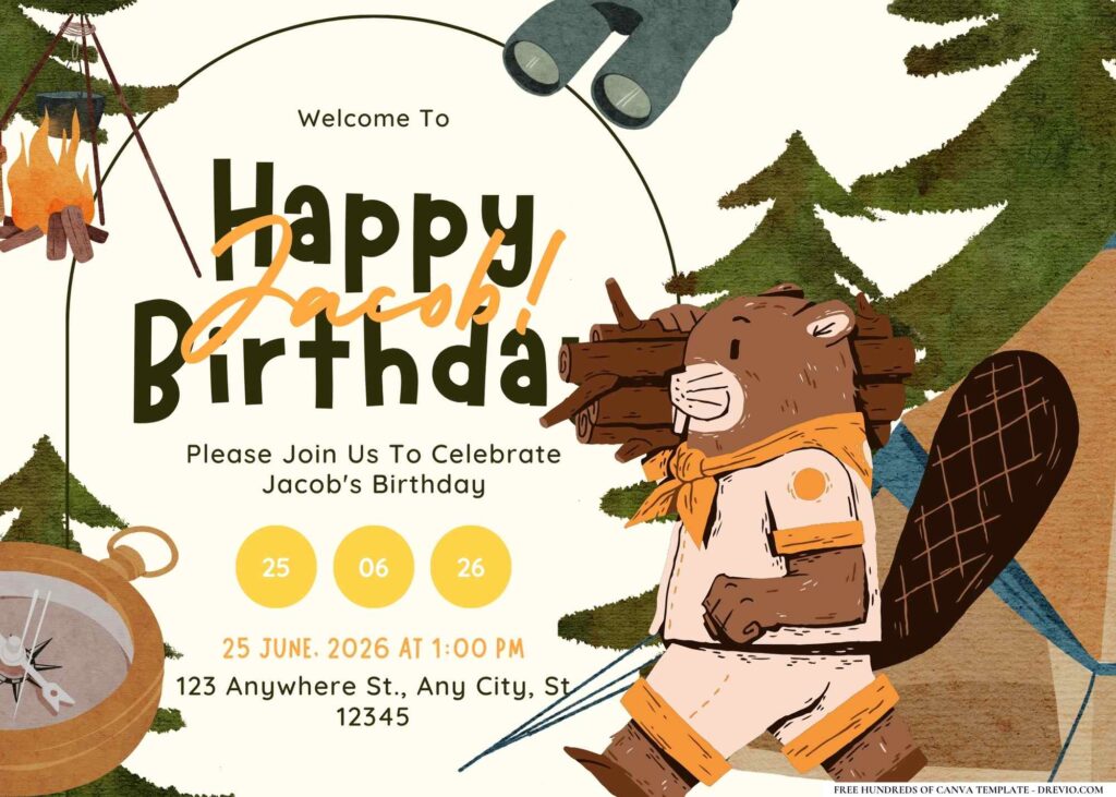 FREE Editable Camping Trip Birthday Invitation