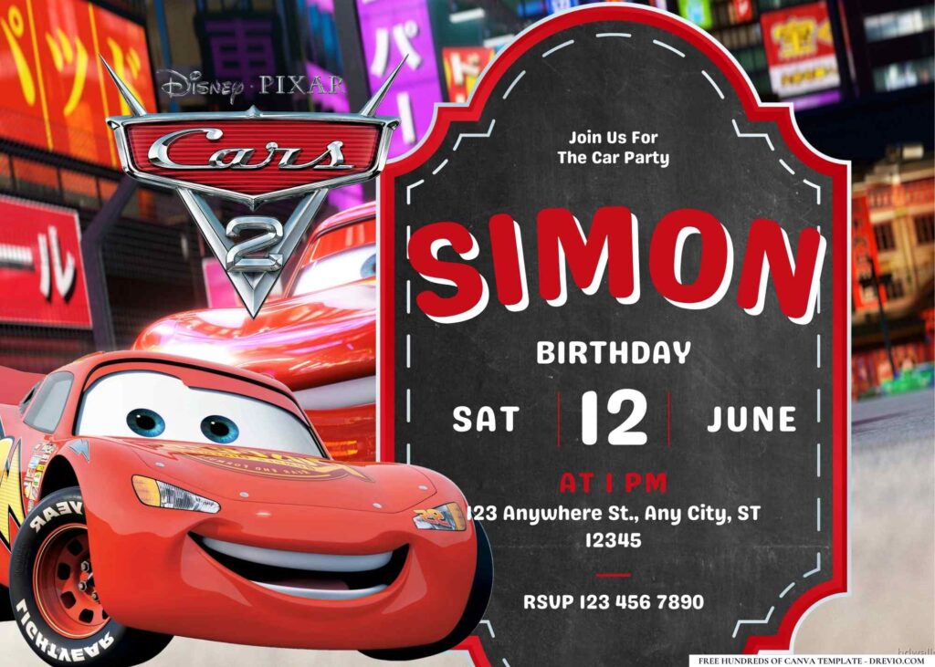 FREE Editable Cars 2 Birthday Invitation