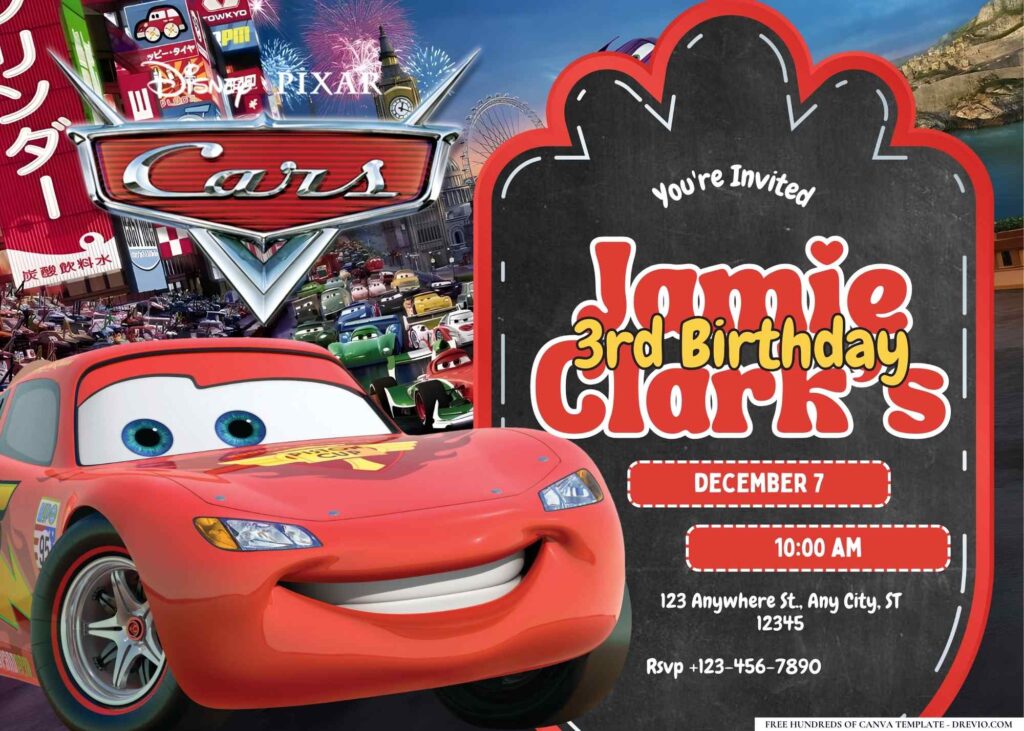 FREE Editable Cars Racing Birthday Invitation