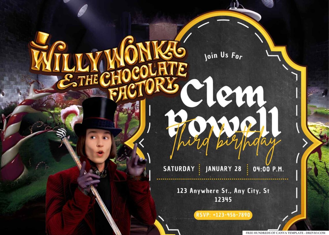 FREE Editable Charlie and the Chocolate Factory Birthday Invitation