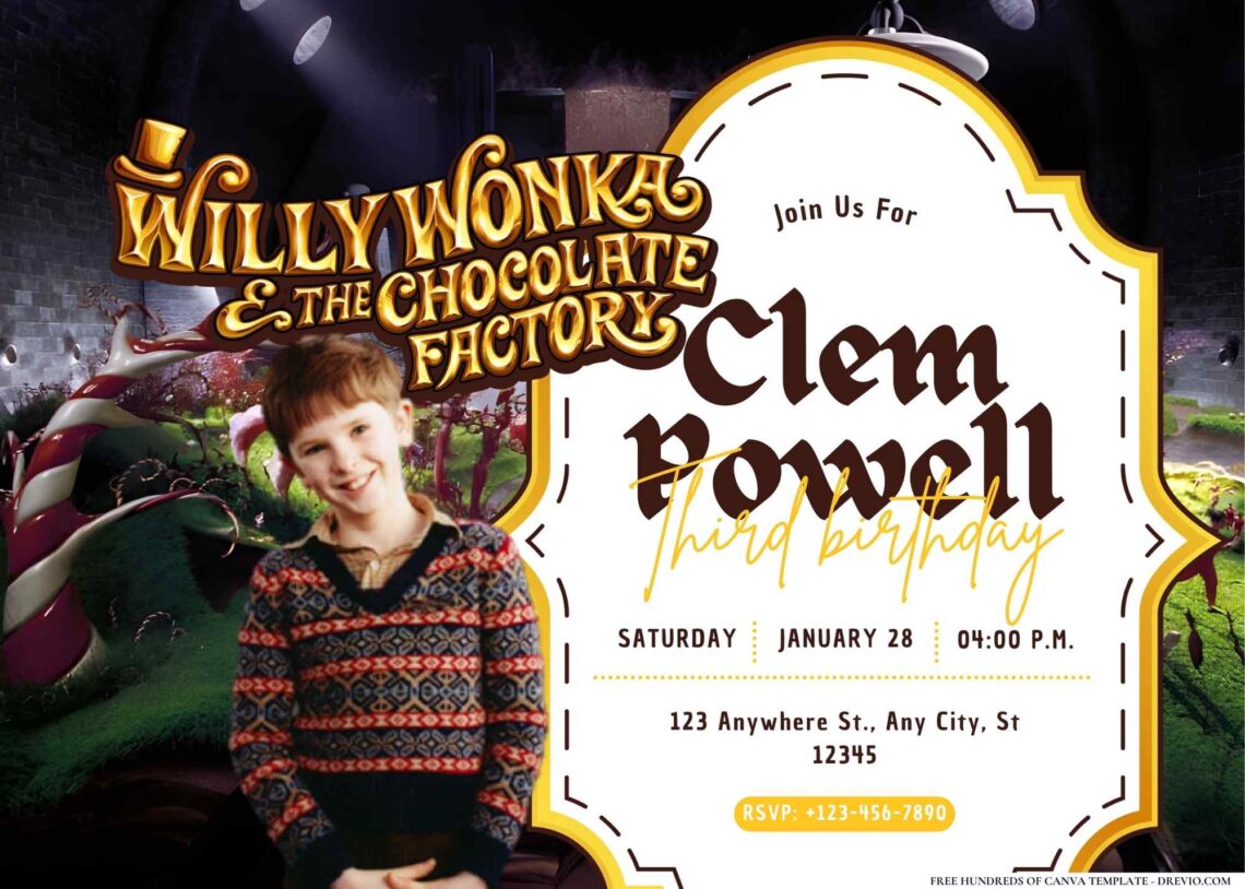 FREE Editable Charlie and the Chocolate Factory Birthday Invitation