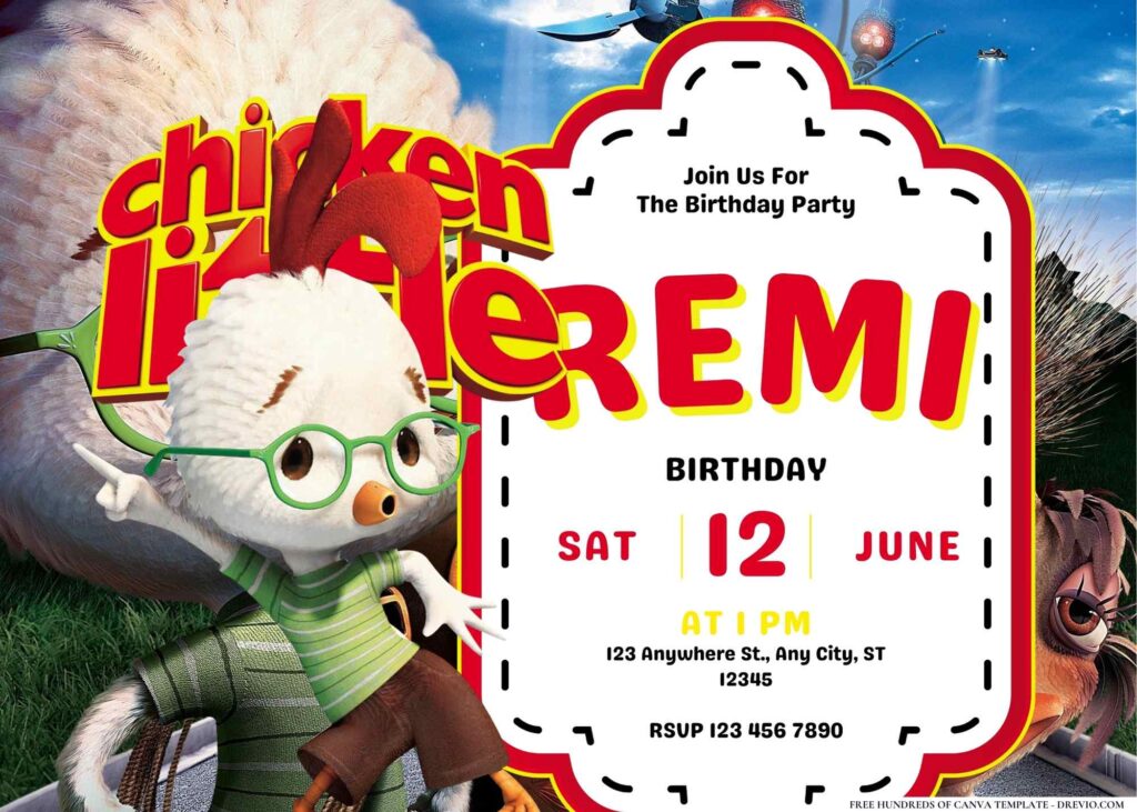 FREE Editable Chicken Little Birthday Invitation