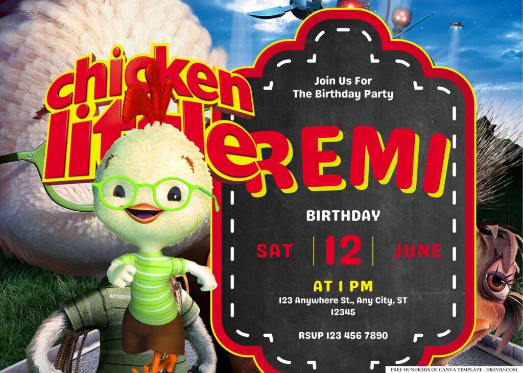 FREE Editable Chicken Little Birthday Invitation