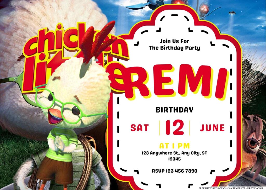 FREE Editable Chicken Little Birthday Invitation