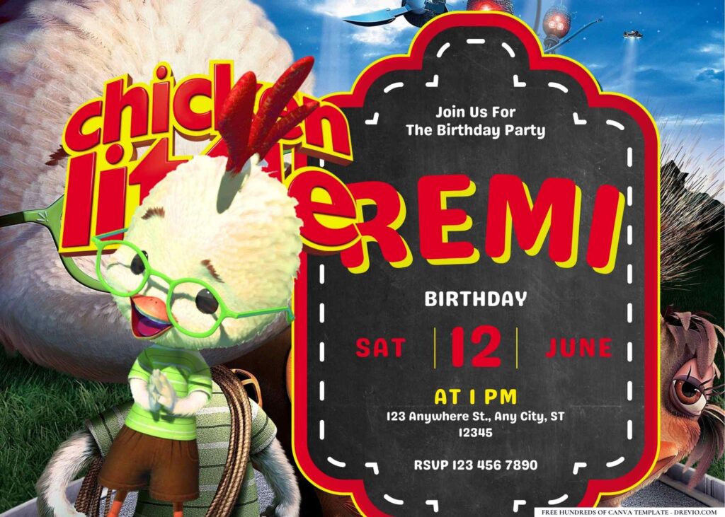 FREE Editable Chicken Little Birthday Invitation