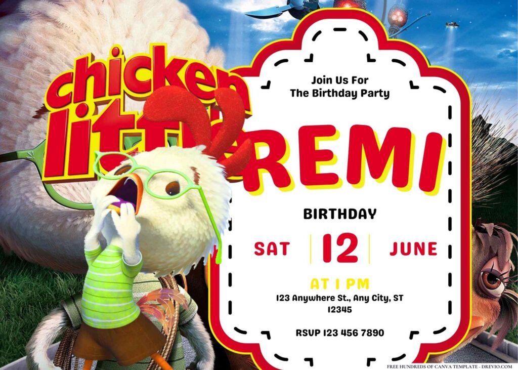 FREE Editable Chicken Little Birthday Invitation