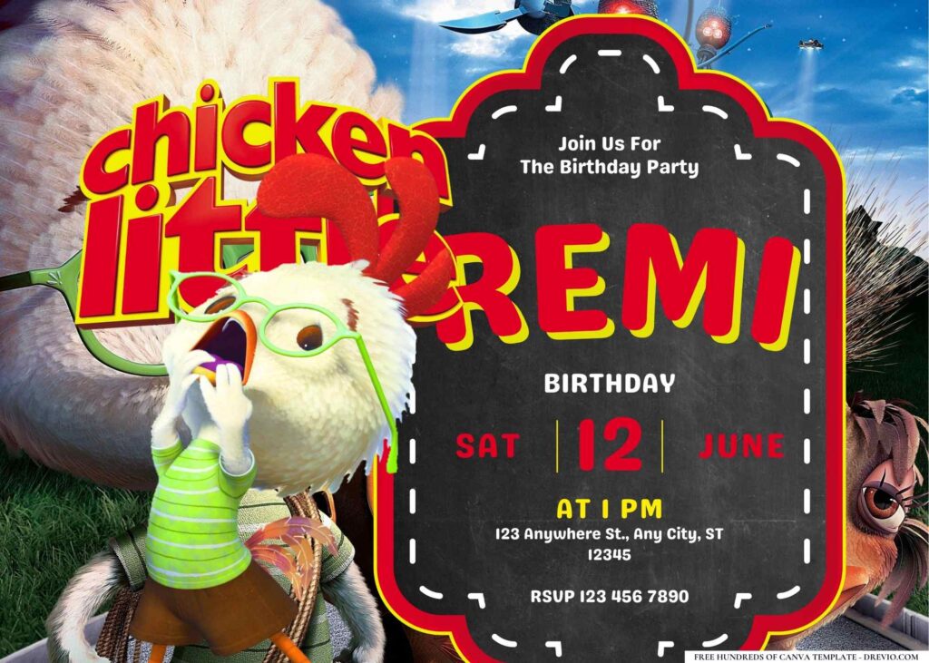 FREE Editable Chicken Little Birthday Invitation