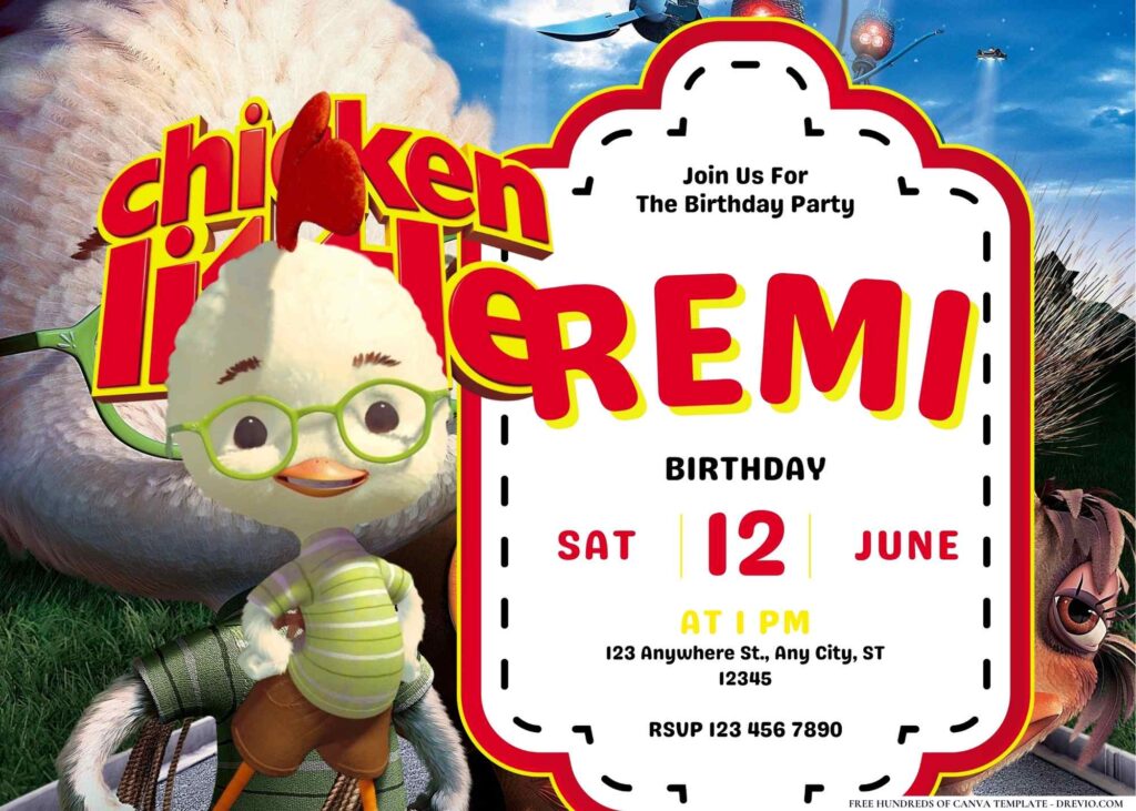 FREE Editable Chicken Little Birthday Invitation