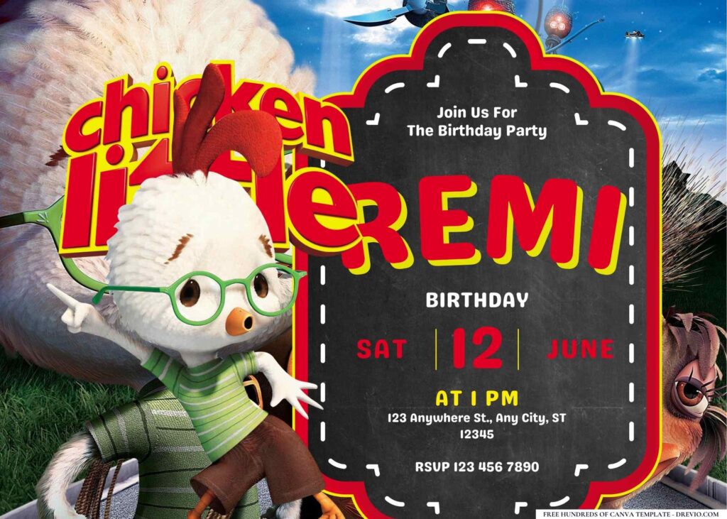 FREE Editable Chicken Little Birthday Invitation