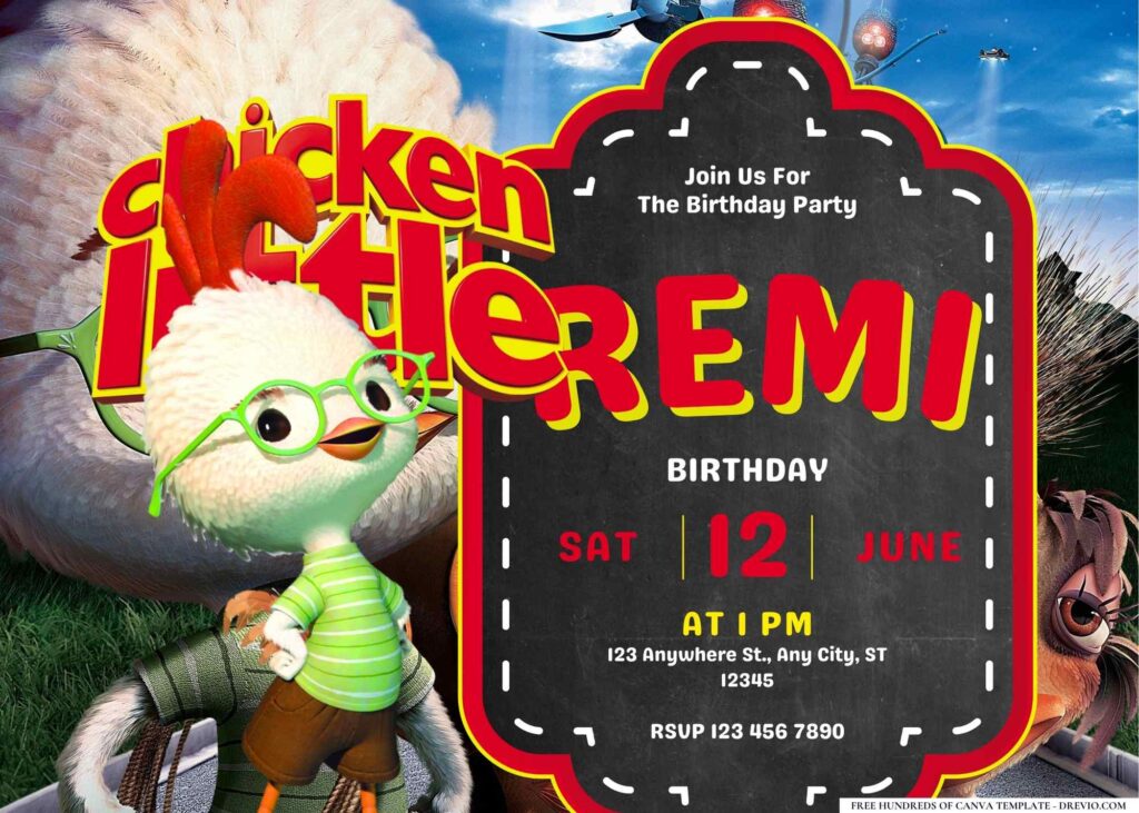 FREE Editable Chicken Little Birthday Invitation