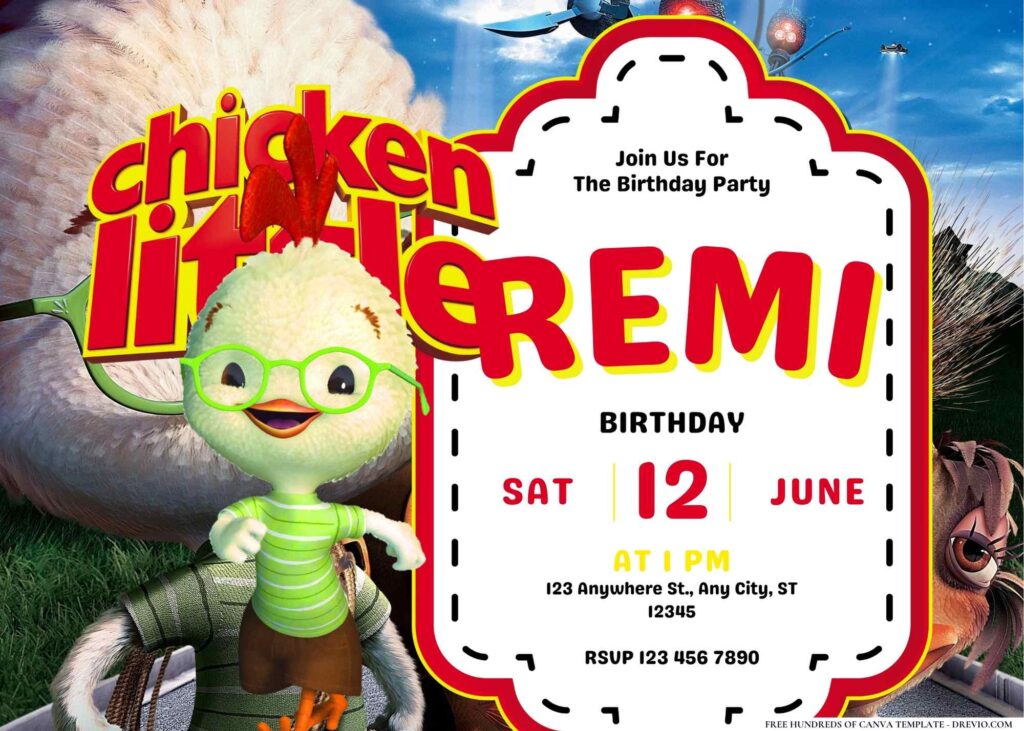 FREE Editable Chicken Little Birthday Invitation