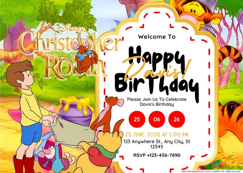 FREE Editable Christopher Robin Birthday Invitation